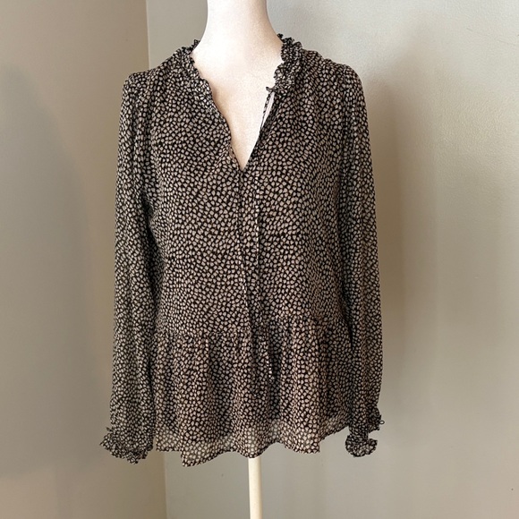 LOFT Tops - [LOFT] Black Floral Peplum Ruffle Blouse - Size XS